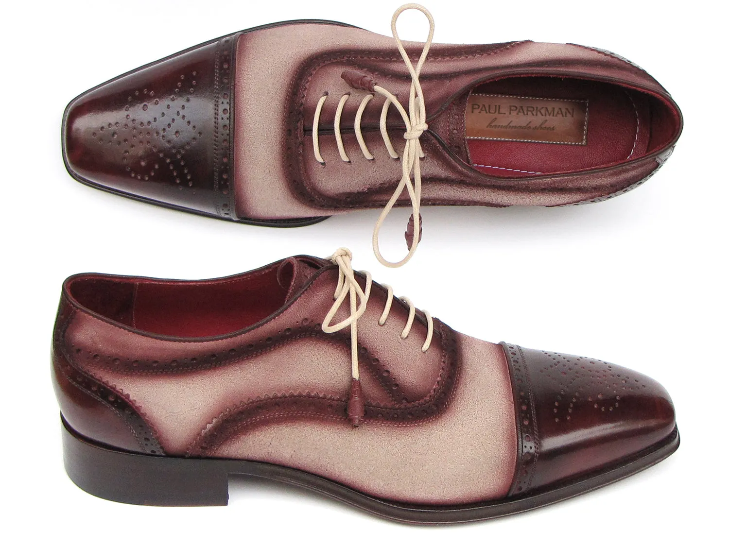 Paul Parkman Captoe Oxfords Bordeaux, Beige (ID#024-BRR) Dress Shoe Insoles Arch Support