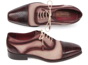 Low Heel Wedding Dress Shoes Paul Parkman Captoe Oxfords Bordeaux, Beige (ID#024-BRR)