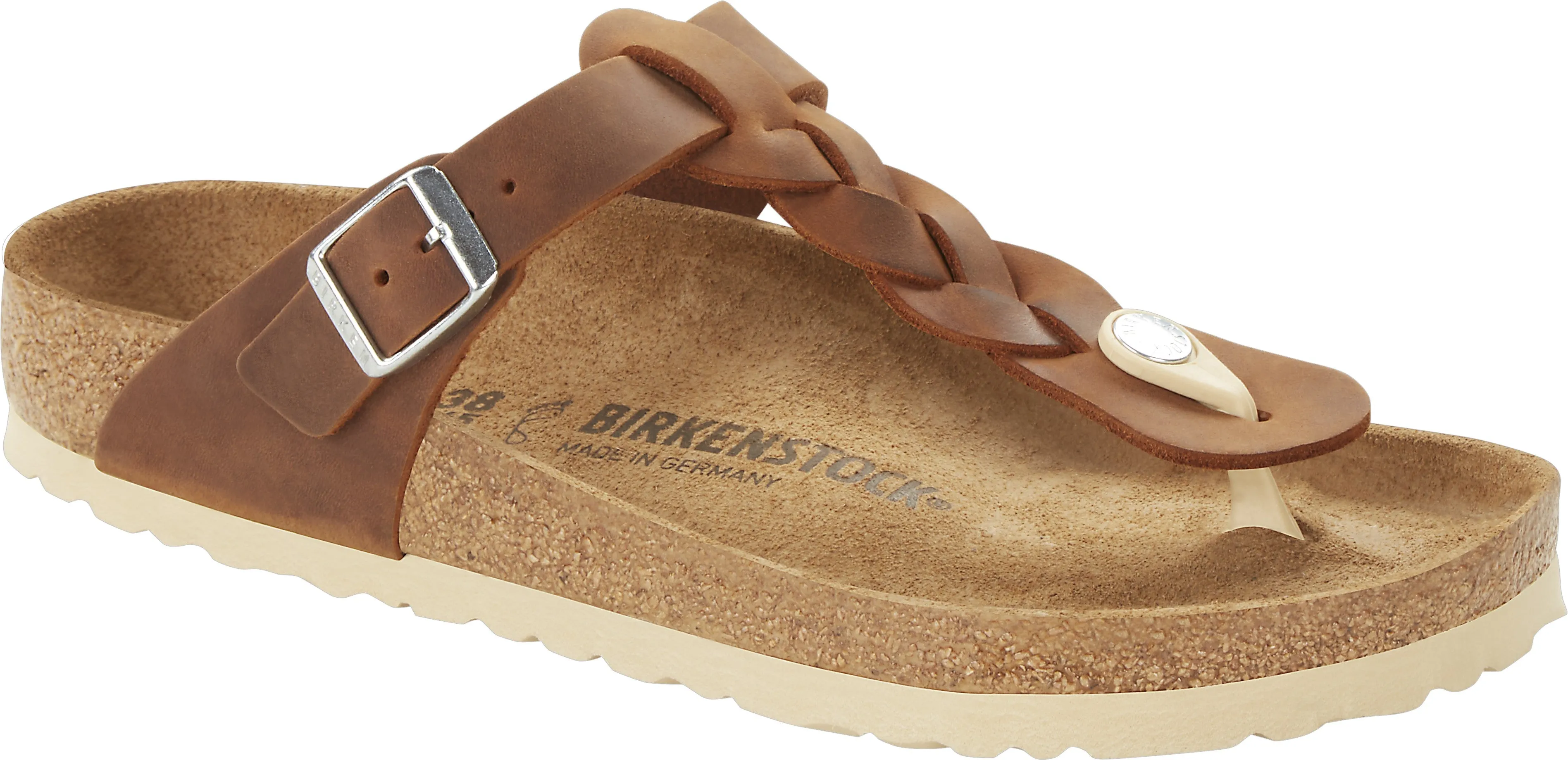 Breathable straps Birkenstock Gizeh Braid Cognac oiled leather 1021355