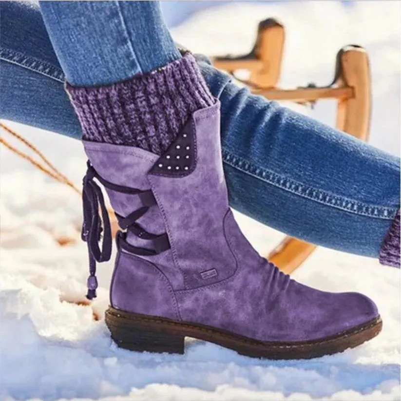 Last Day 49% OFF - Women's Winter Mid-Calf Bow Plush Warm Boots Refined Hunter Rain Boots