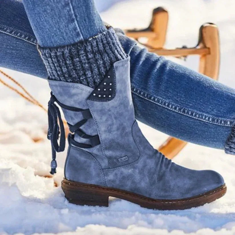 Last Day 49% OFF - Women's Winter Mid-Calf Bow Plush Warm Boots Low Top Rain Boots