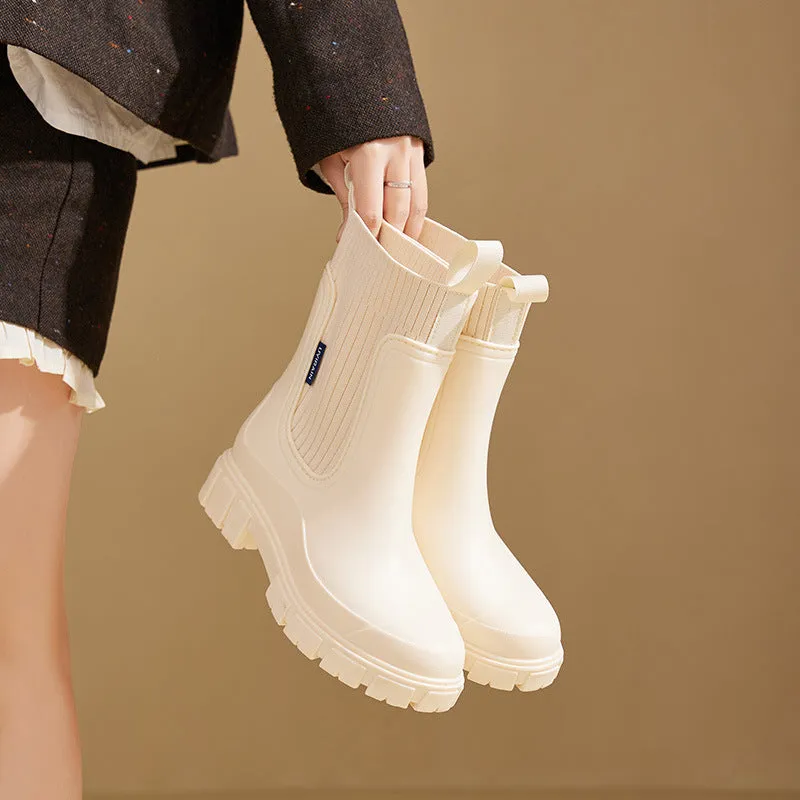 High Fashion Rain Boots Wear-Resistant Height-Increasing Waterproof Non-Slip Outdoor Elastic Band Rain Boots for Women