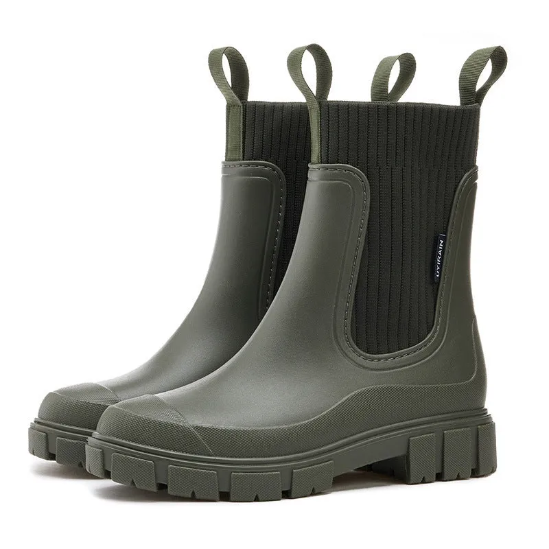Sonic Rain Boots Wear-Resistant Height-Increasing Waterproof Non-Slip Outdoor Elastic Band Rain Boots for Women