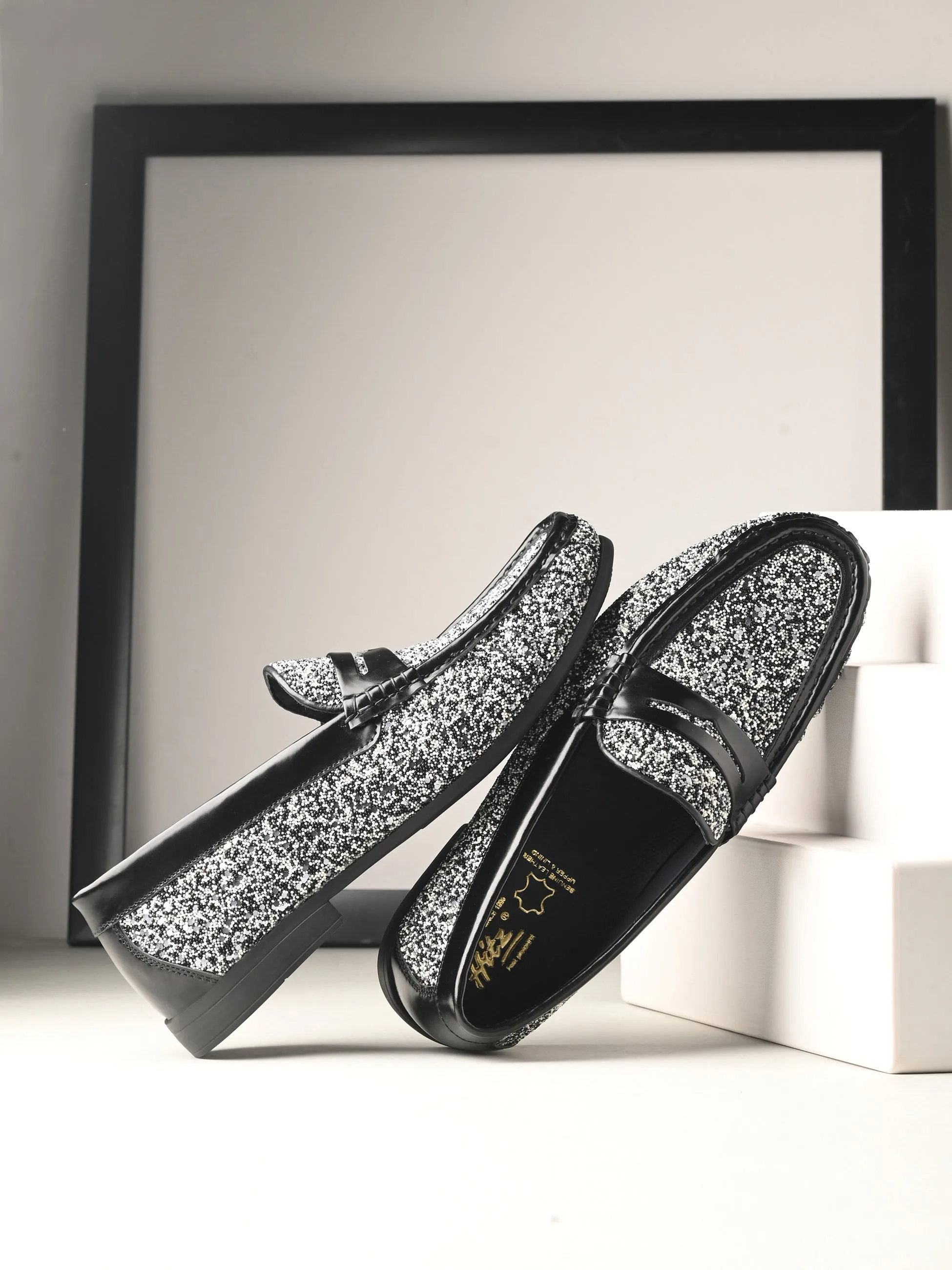 Loafers With Back Open HITZ5338-Men's Black Leather Casual Loafers