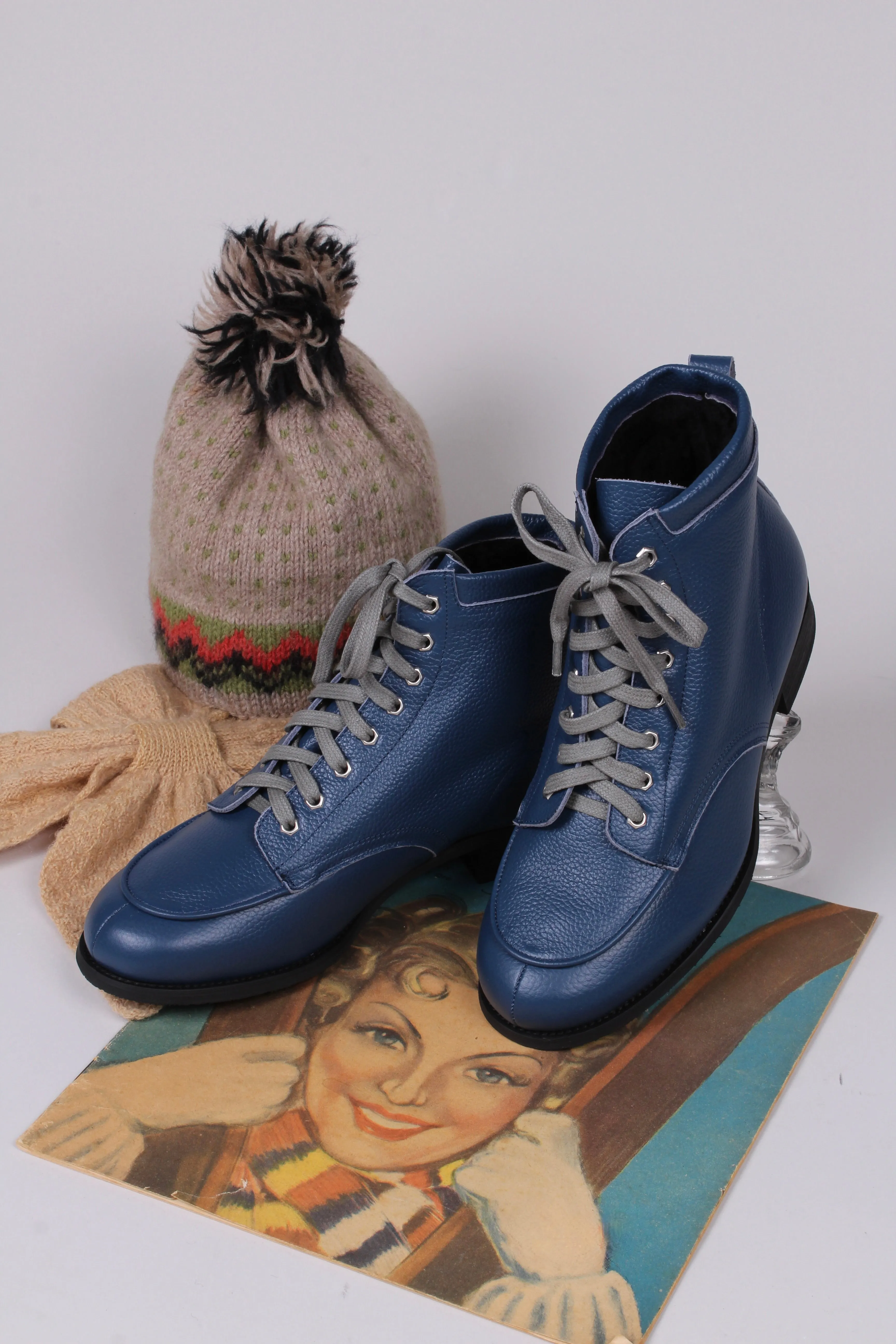 Adidas Afterburner Turf Shoes 1930s/1940s Style Winter Snow Boots with Fur - Blue - Rita