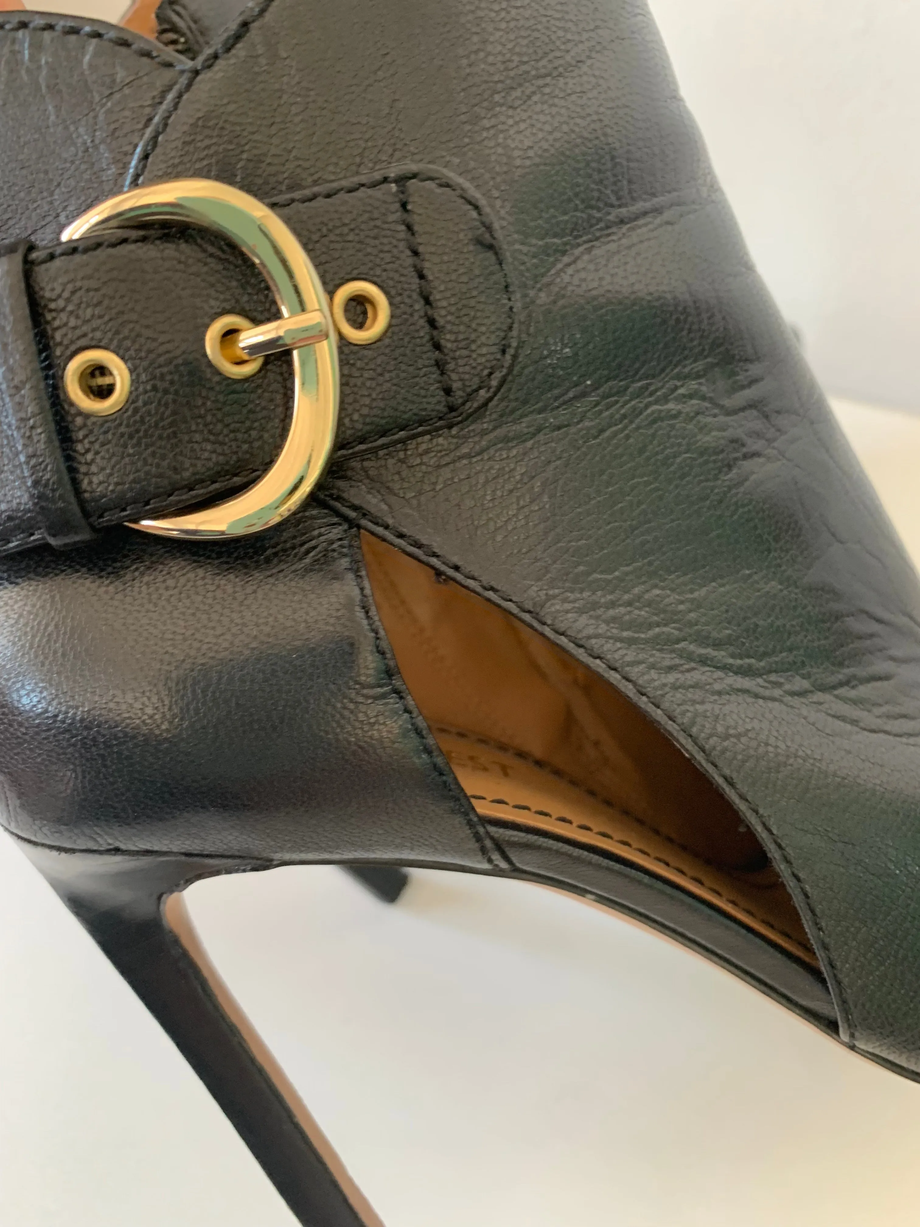 Nine West Tricia Cut Out Black Leather Heeled Boot Size 7.5 Comfort Shoes Adidas