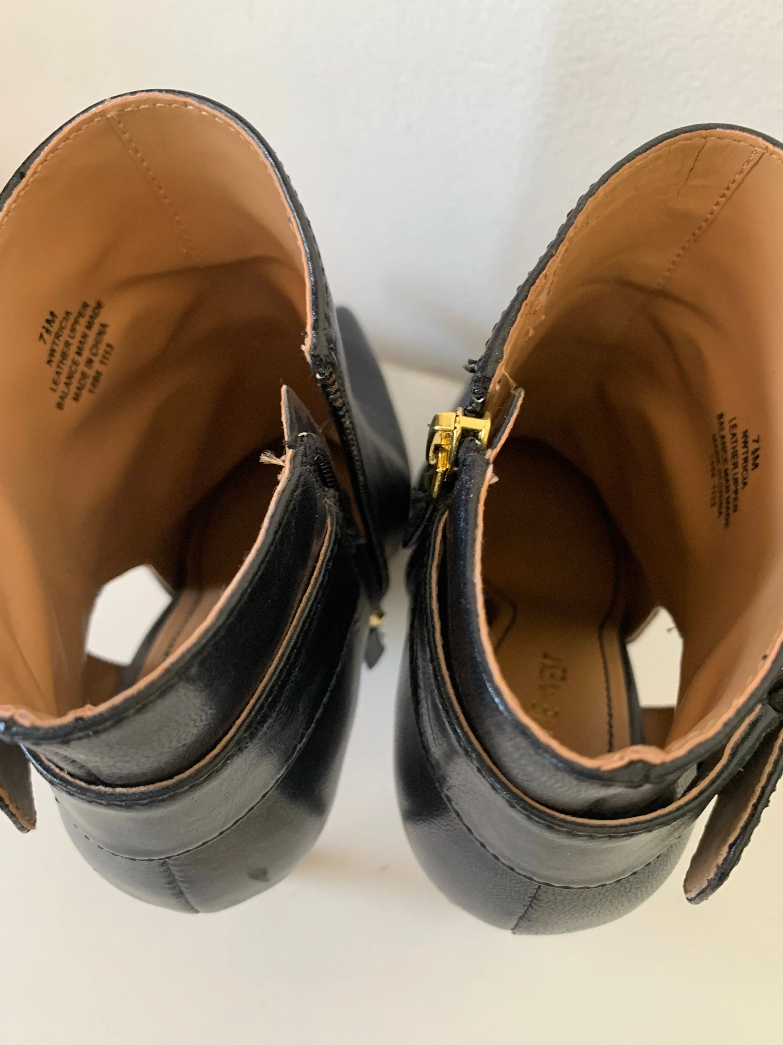 Nine West Tricia Cut Out Black Leather Heeled Boot Size 7.5 Adidas Sambae Shoes