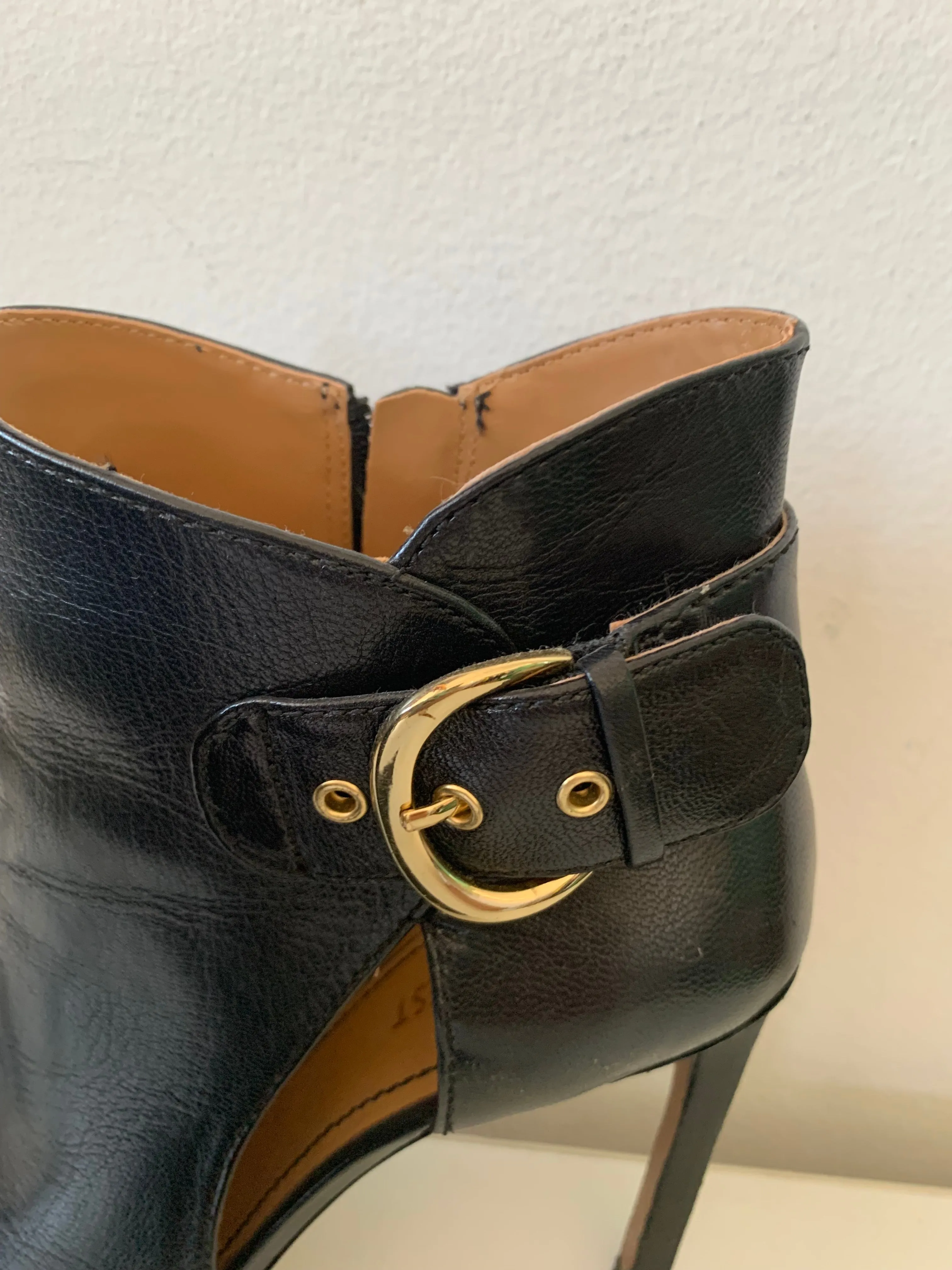 Superstar Shoes Adidas Nine West Tricia Cut Out Black Leather Heeled Boot Size 7.5