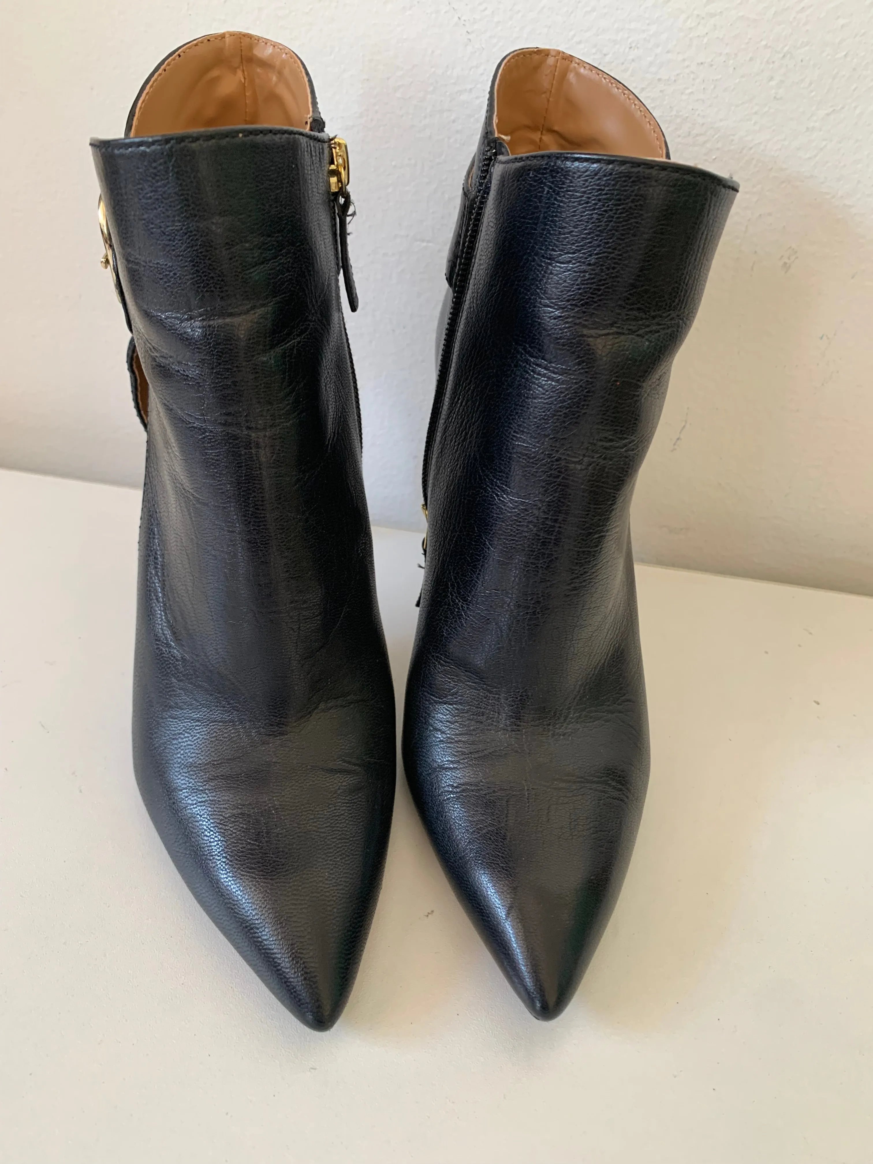 Nine West Tricia Cut Out Black Leather Heeled Boot Size 7.5 Best Adidas Winter Shoes