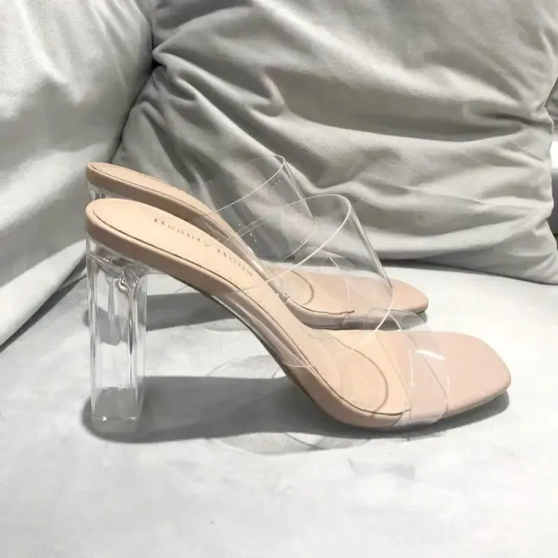 Summer Women Pumps Sandals PVC Jelly Slippers Open Toe High Heels Women Transparent Perspex Slippers Shoes Heel Clear Sandals Slids