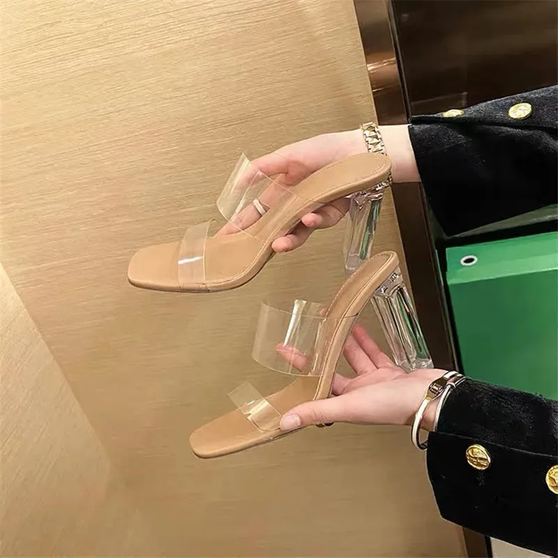 Summer Women Pumps Sandals PVC Jelly Slippers Open Toe High Heels Women Transparent Perspex Slippers Shoes Heel Clear Sandals Gap Slippers
