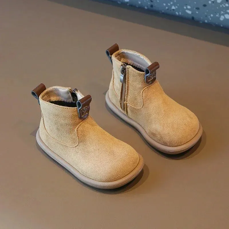 Adidas Shoes 2025 Autumn Winter Baby Boys Girls Boots Oxford Suede Children Casual Shoes Outdoor Anti-slip Infant Shoes Plush Kids Ankle Boots