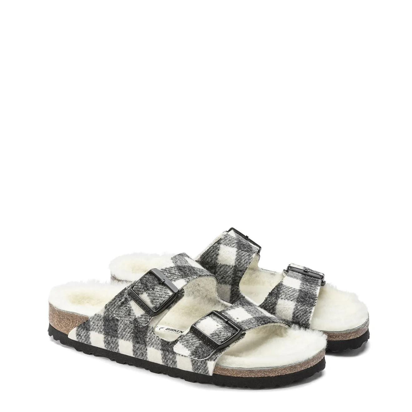 Wrap Around Strap Light Activity Birkenstock Womens Arizona Shearling Wool Narrow Sandal Plaid White