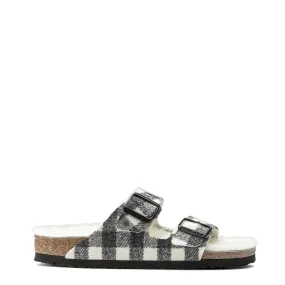 Birkenstock Womens Arizona Shearling Wool Narrow Sandal Plaid White Long Hour Running