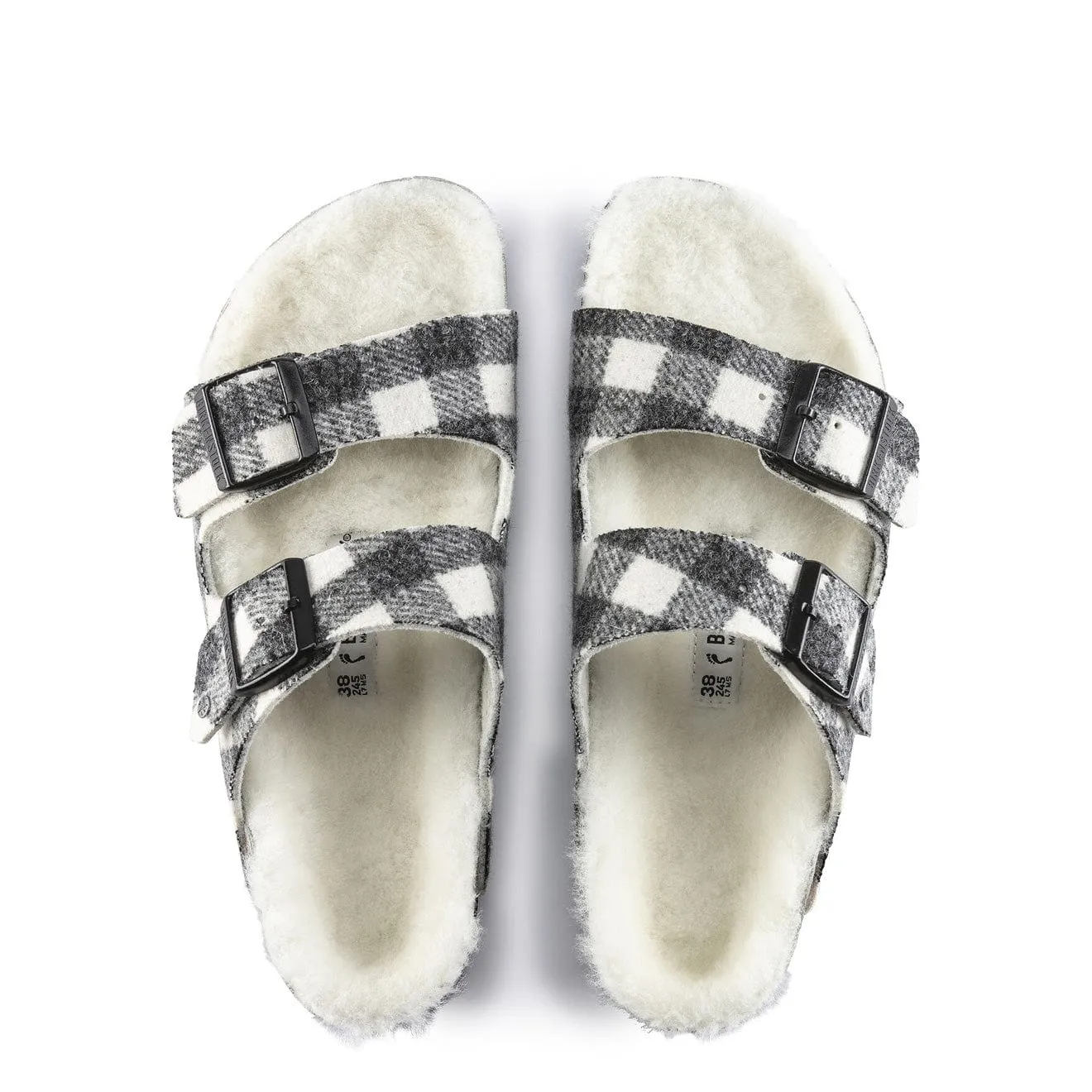 Versatile Footwear Birkenstock Womens Arizona Shearling Wool Narrow Sandal Plaid White