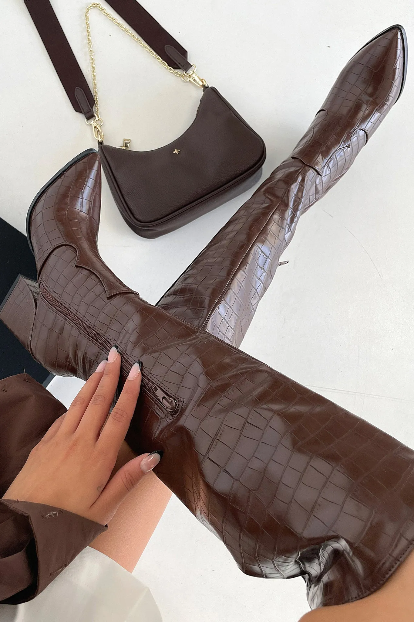 Grand Court Alpha Shoes Adidas Edora Knee - High Boot - Brown Croc