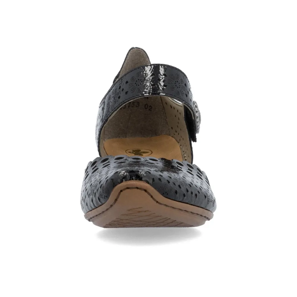 Supportive Dress Shoes Rieker Mirjam 53 Nero/Black Leather Heel (Women's)