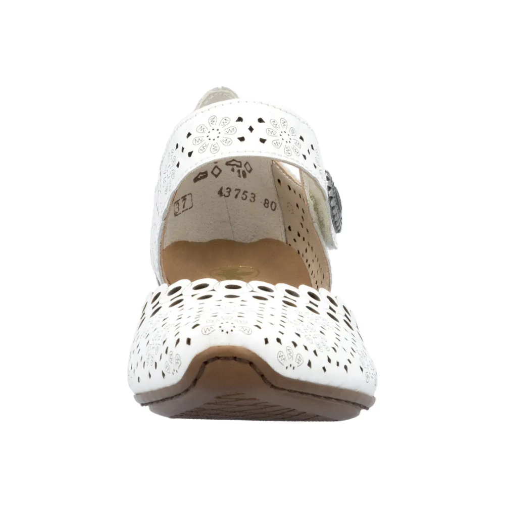 Bootie Shoes With Dresses Rieker Mirjam 53 White Leather Heel (Women's)