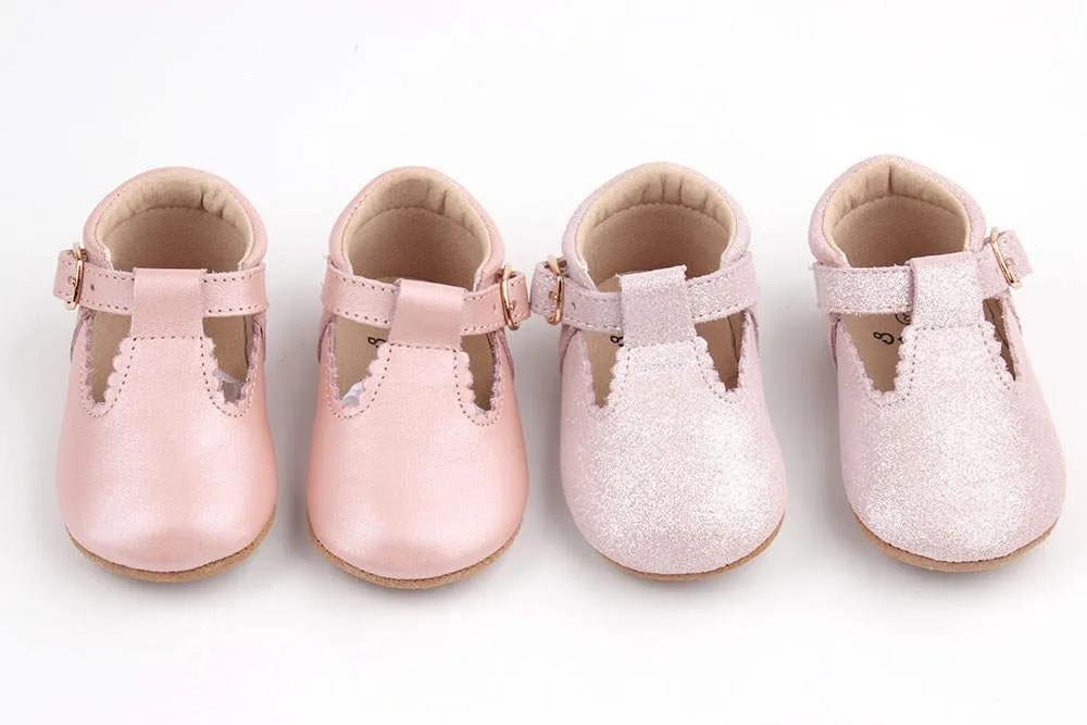 Riley T-Straps - Sparkle Pink Asics Blue Shoes