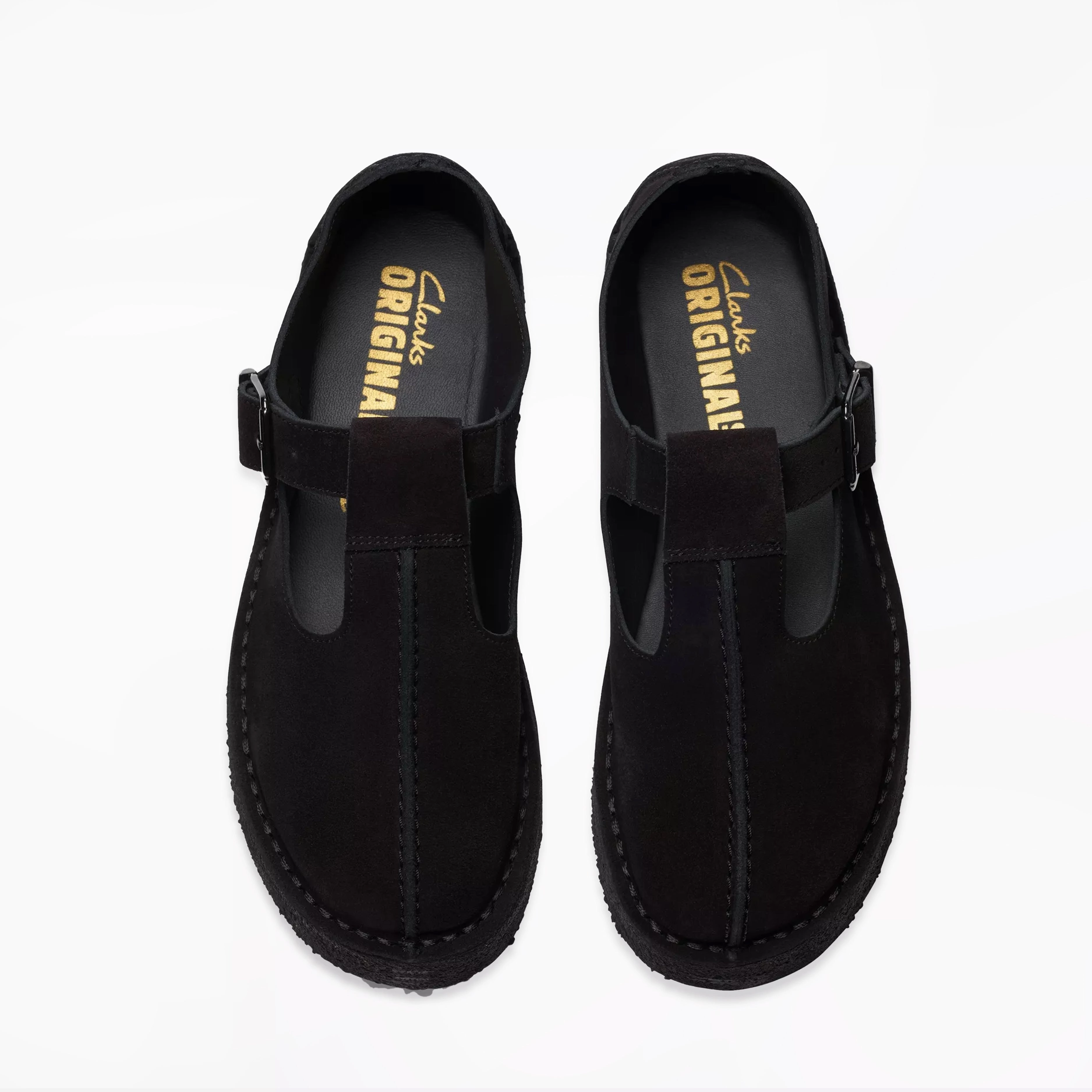 Clarks Originals Womens The Trek Wedge T-Bar Black Suede View Top Nature Mood