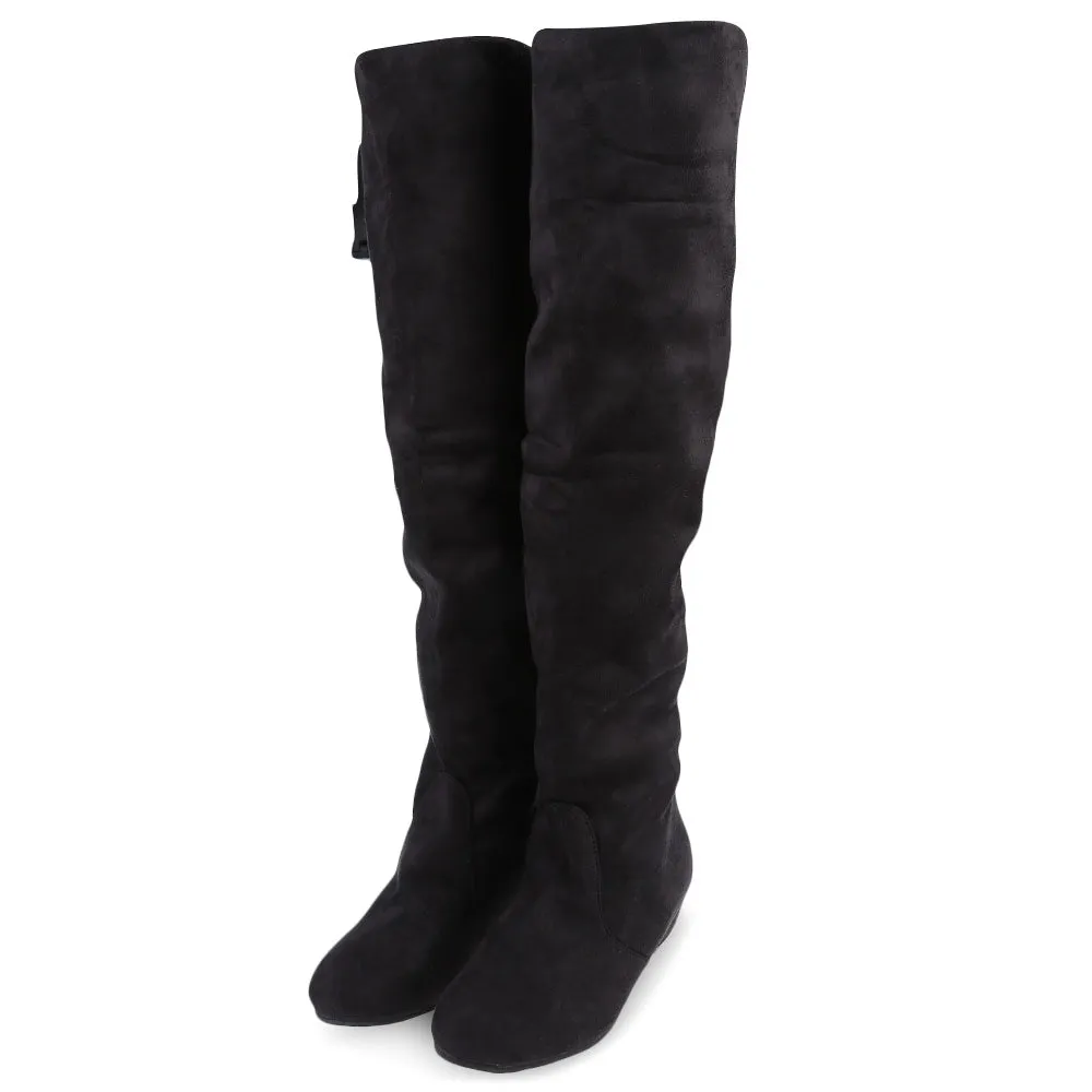 Round Toe Knee Length Boots for Woman Black Rider Boots