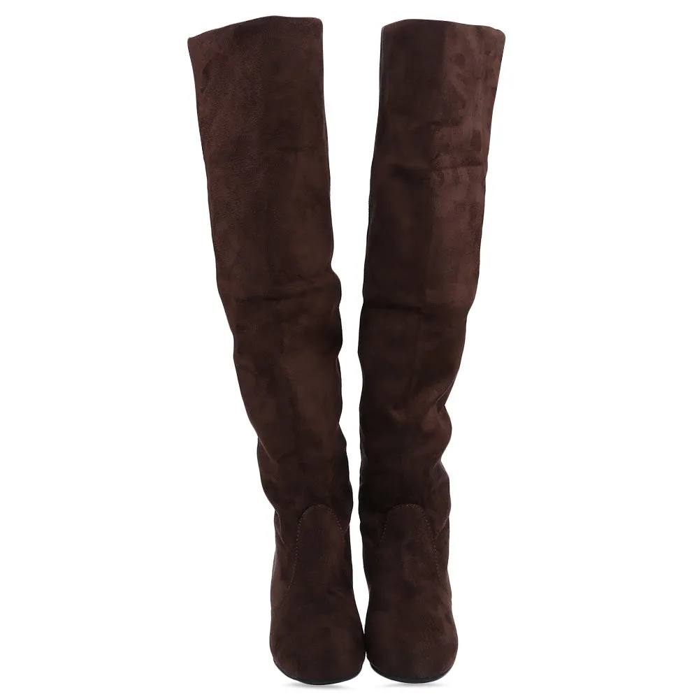 Round Toe Knee Length Boots for Woman Long Boots With Heels