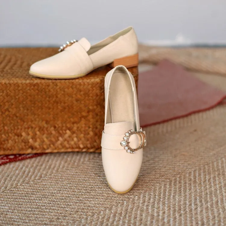 High Heels Pedro Almodovar Women's Rhinestone Pearl Low Heel Chunky Pumps