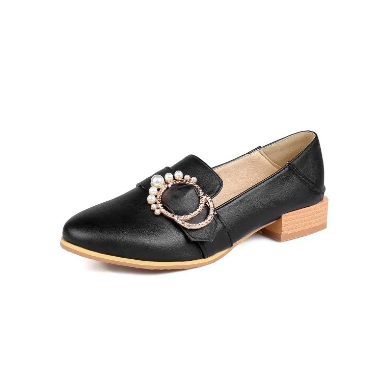 Cool High Heels Women's Rhinestone Pearl Low Heel Chunky Pumps