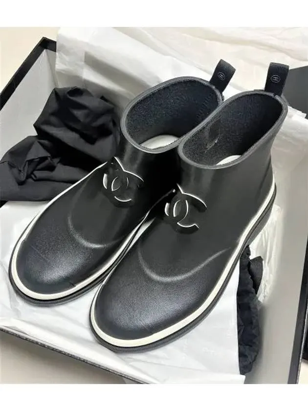 Mario And Luigi Rain Boots CC Logo Rubber Ankle Rain Boots Black Chanel