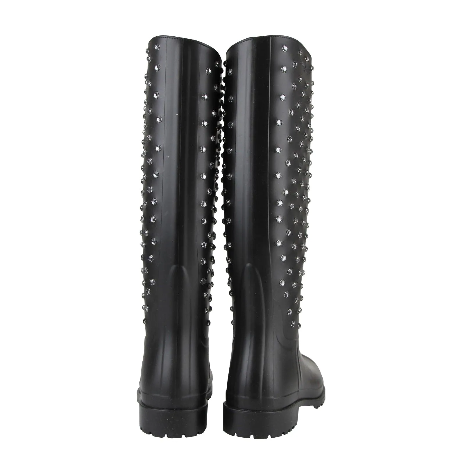 Saint Laurent Women's  Rubber Women Rain Boots With Crystal Studs (36 EU / 6 US) Dress With Boots