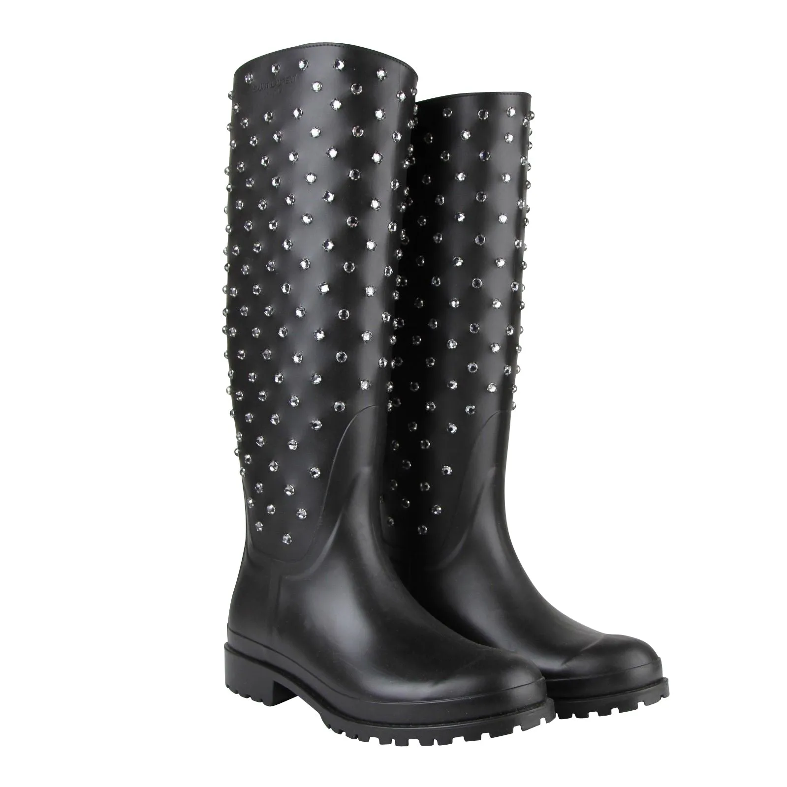 Walmart Boots Rain Saint Laurent Women's  Rubber Women Rain Boots With Crystal Studs (36 EU / 6 US)