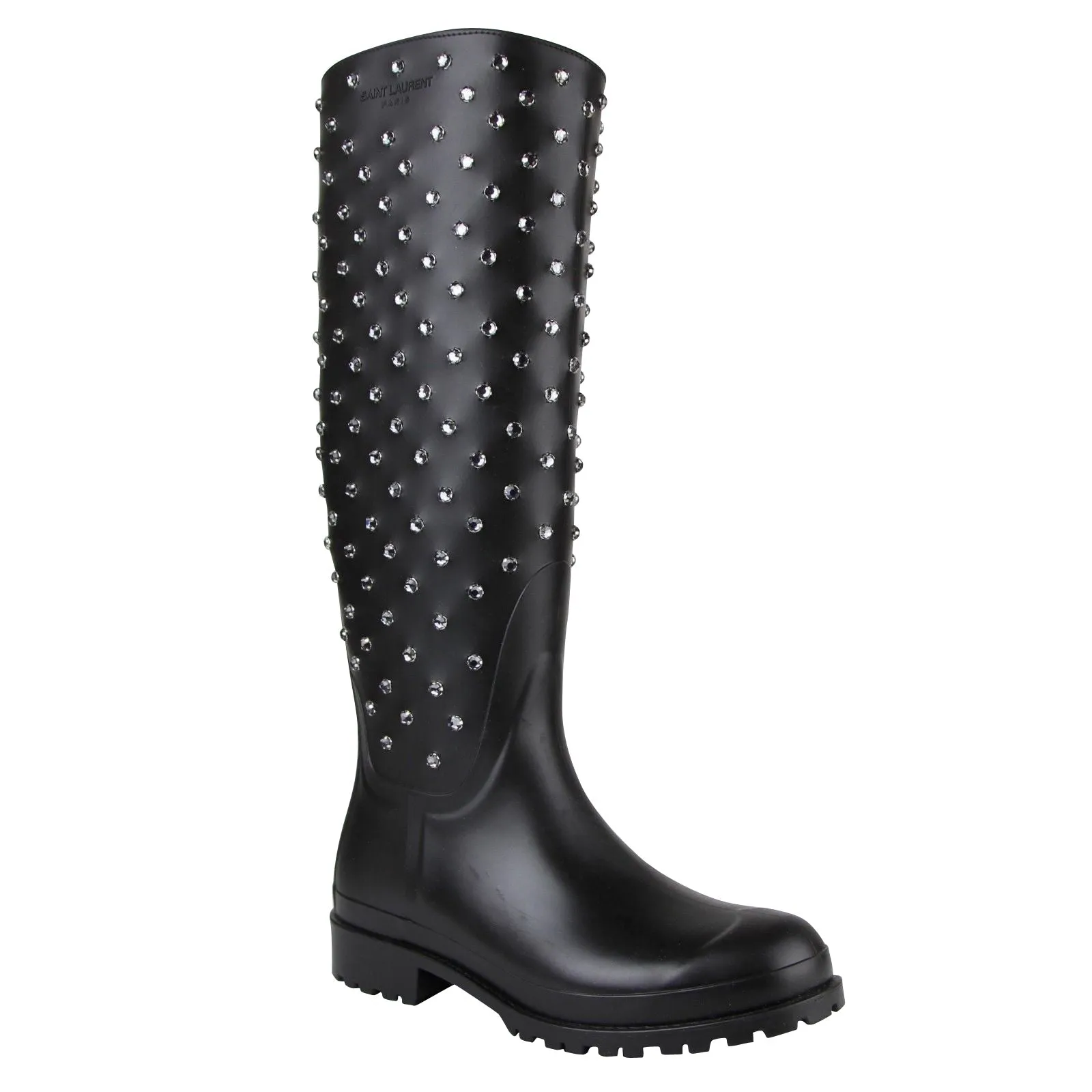 Saint Laurent Women's  Rubber Women Rain Boots With Crystal Studs (36 EU / 6 US) Sperry Top Sider Rain Boots On Sale