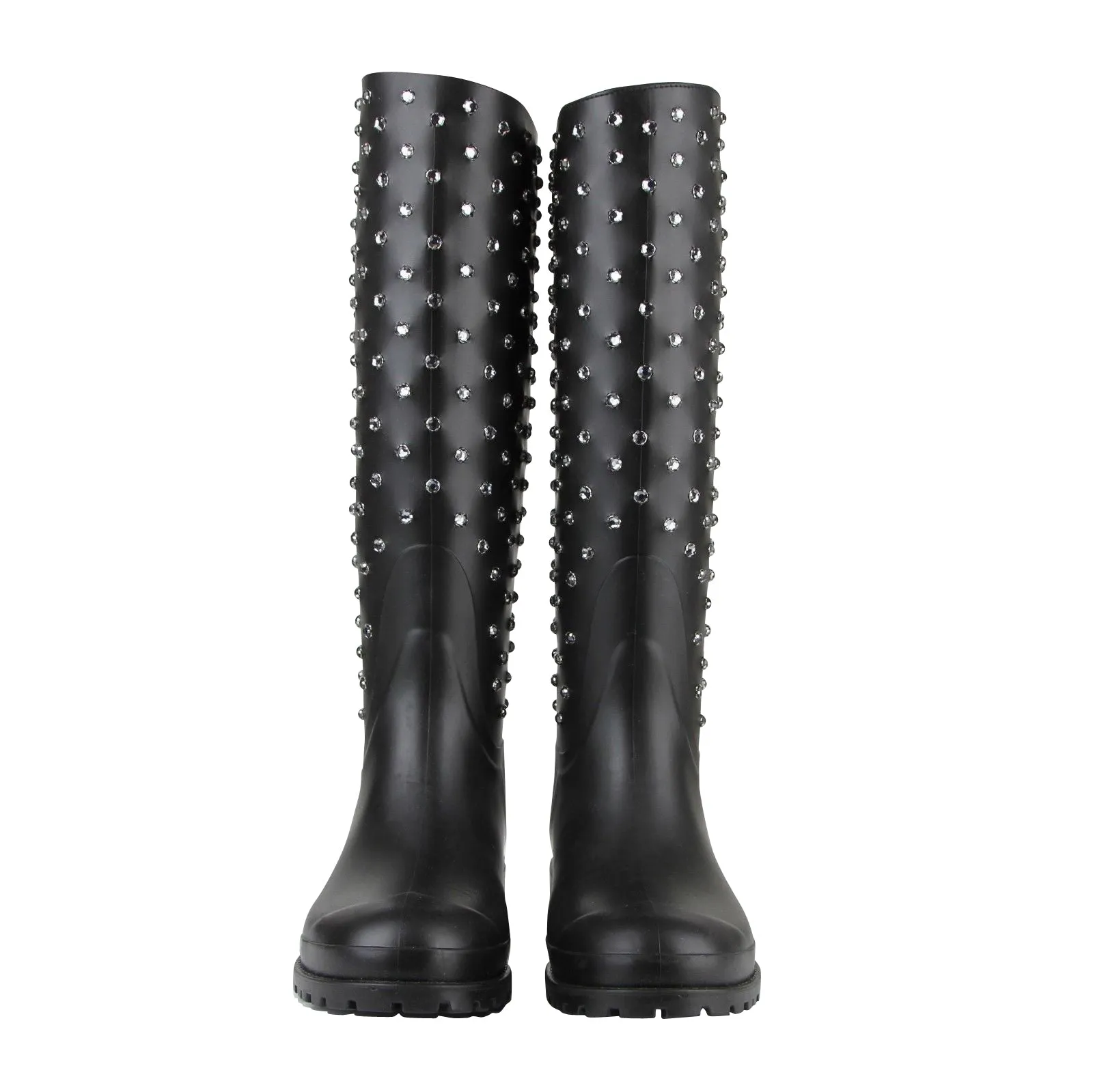 Saint Laurent Women's  Rubber Women Rain Boots With Crystal Studs (36 EU / 6 US) Rain Boots Size 9 Wide