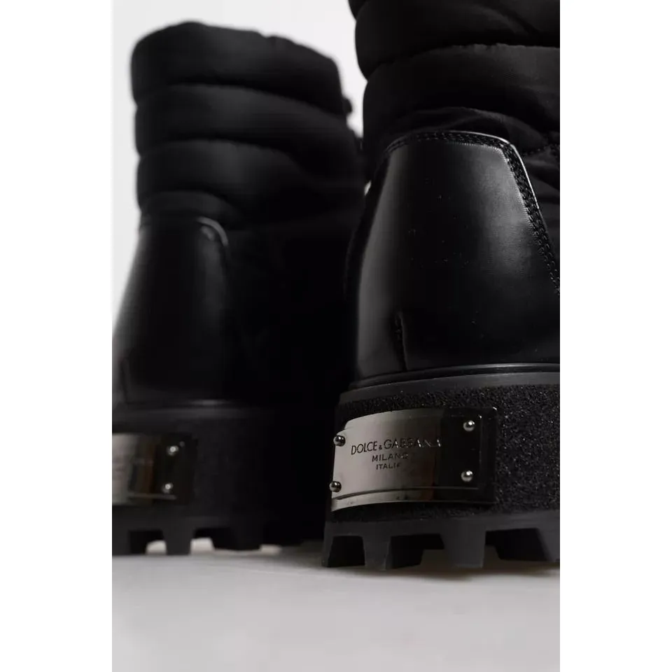 Dolce & Gabbana Black Padded Mid Calf Lace Up Boots Shoes Gogo Boots