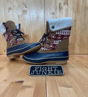 KHOMBU MAYA Women's Size 9M Leather Lace Up Faux Fur Lined Steel Shank Winter Boots Brown Burberry Clemence Rain Boots