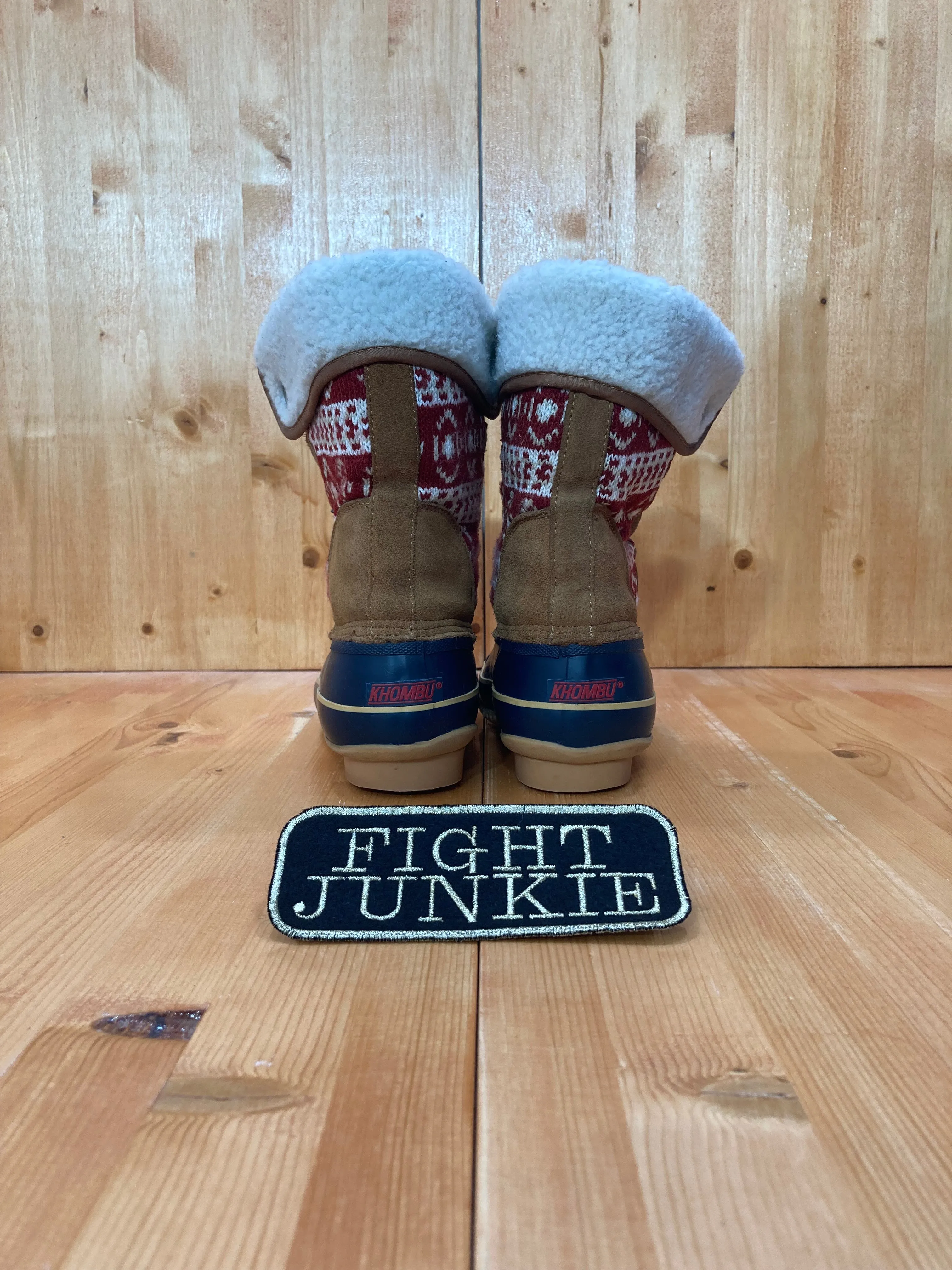 KHOMBU MAYA Women's Size 9M Leather Lace Up Faux Fur Lined Steel Shank Winter Boots Brown Rain Boots With Sherpa Lining