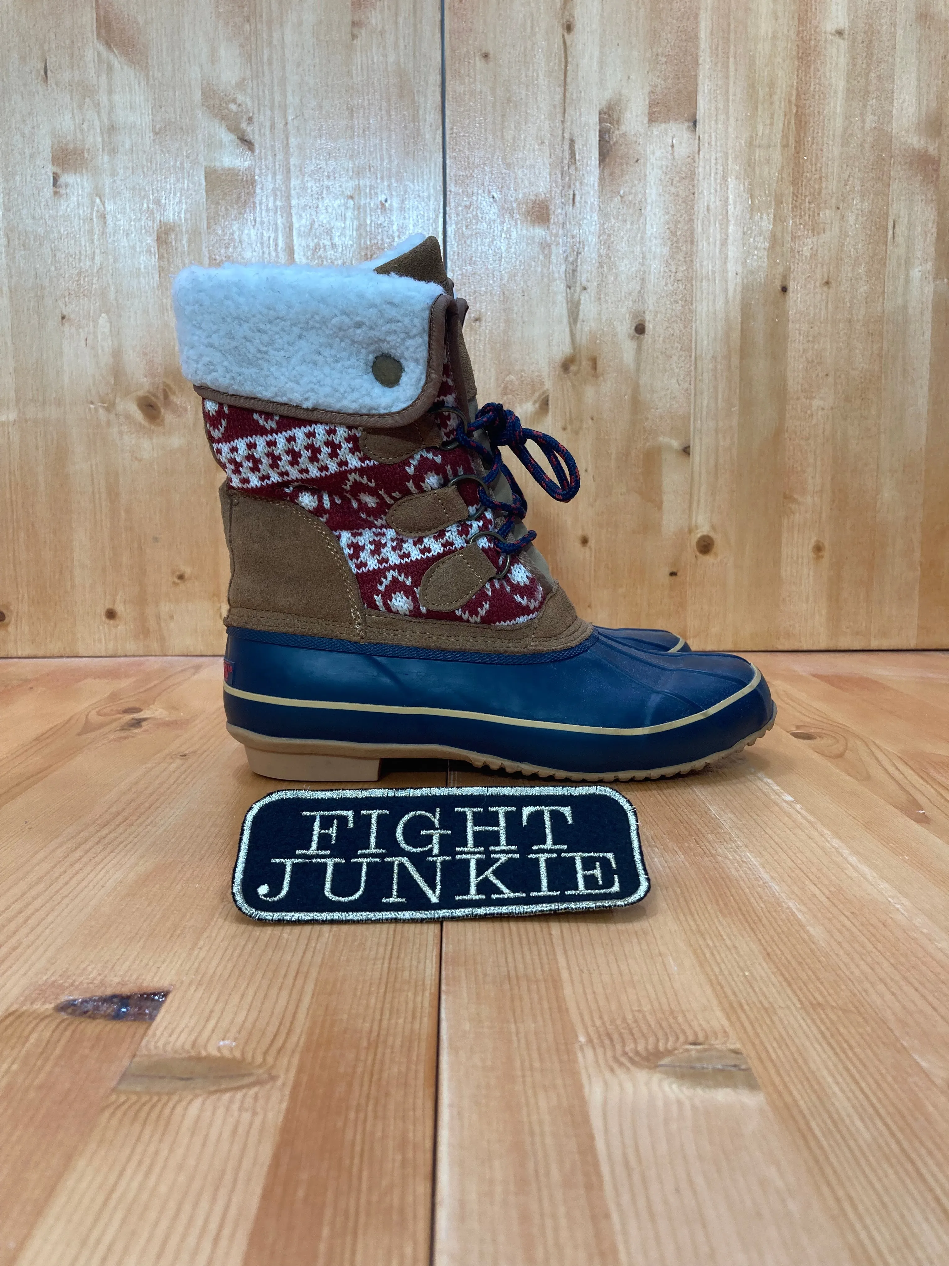 London Fog Thames Rain Boot KHOMBU MAYA Women's Size 9M Leather Lace Up Faux Fur Lined Steel Shank Winter Boots Brown