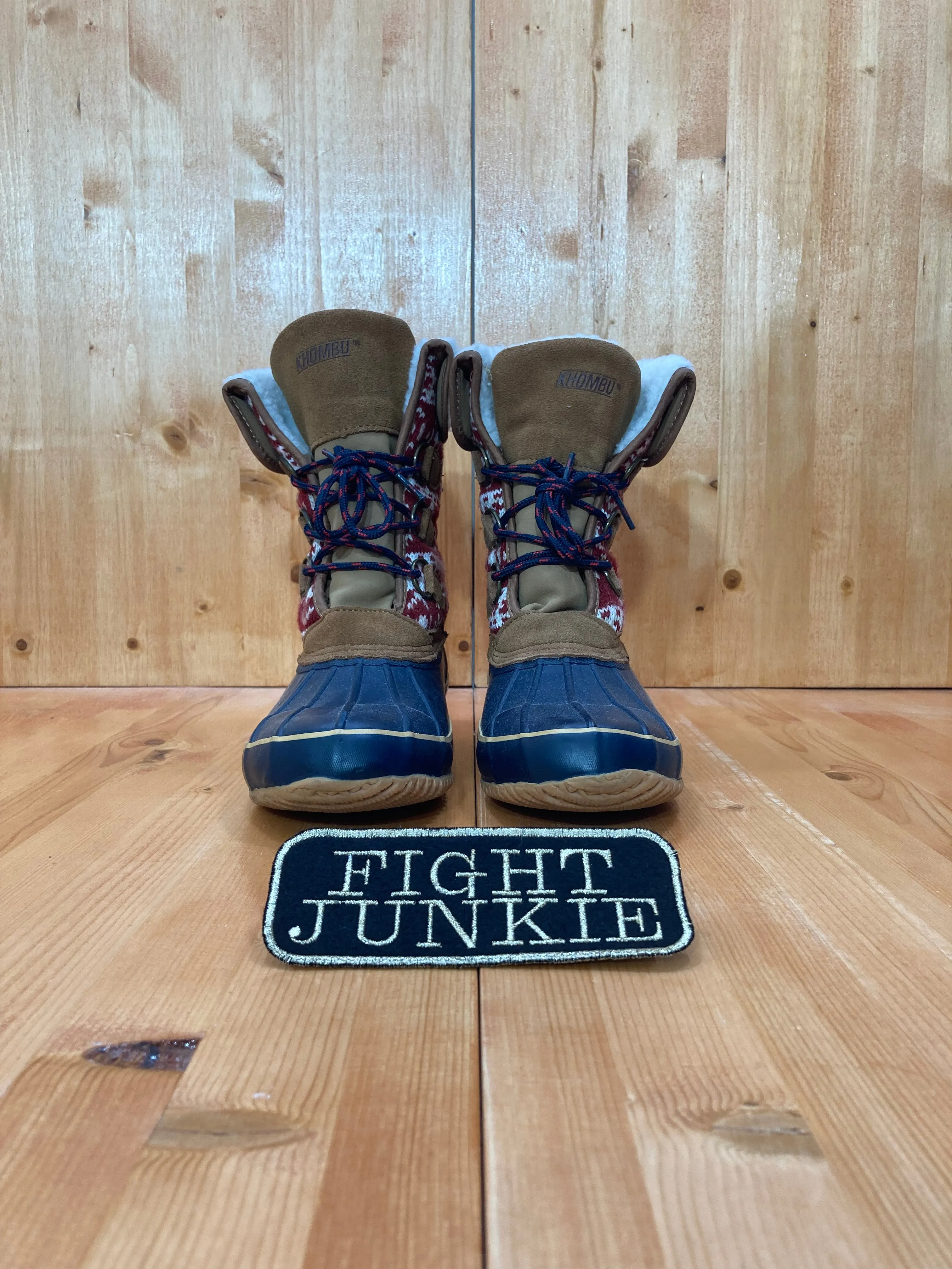 Flexible Rain Boots KHOMBU MAYA Women's Size 9M Leather Lace Up Faux Fur Lined Steel Shank Winter Boots Brown