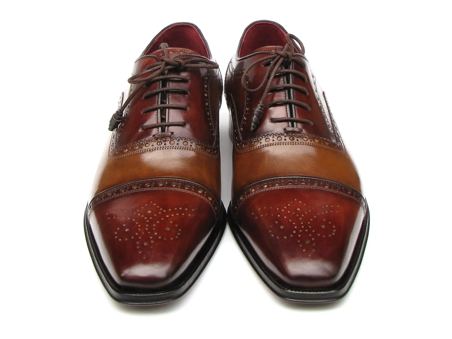 Paul Parkman Captoe Oxfords Camel, Red (ID#024-CML-BRD) Dress Shoes Low Heel