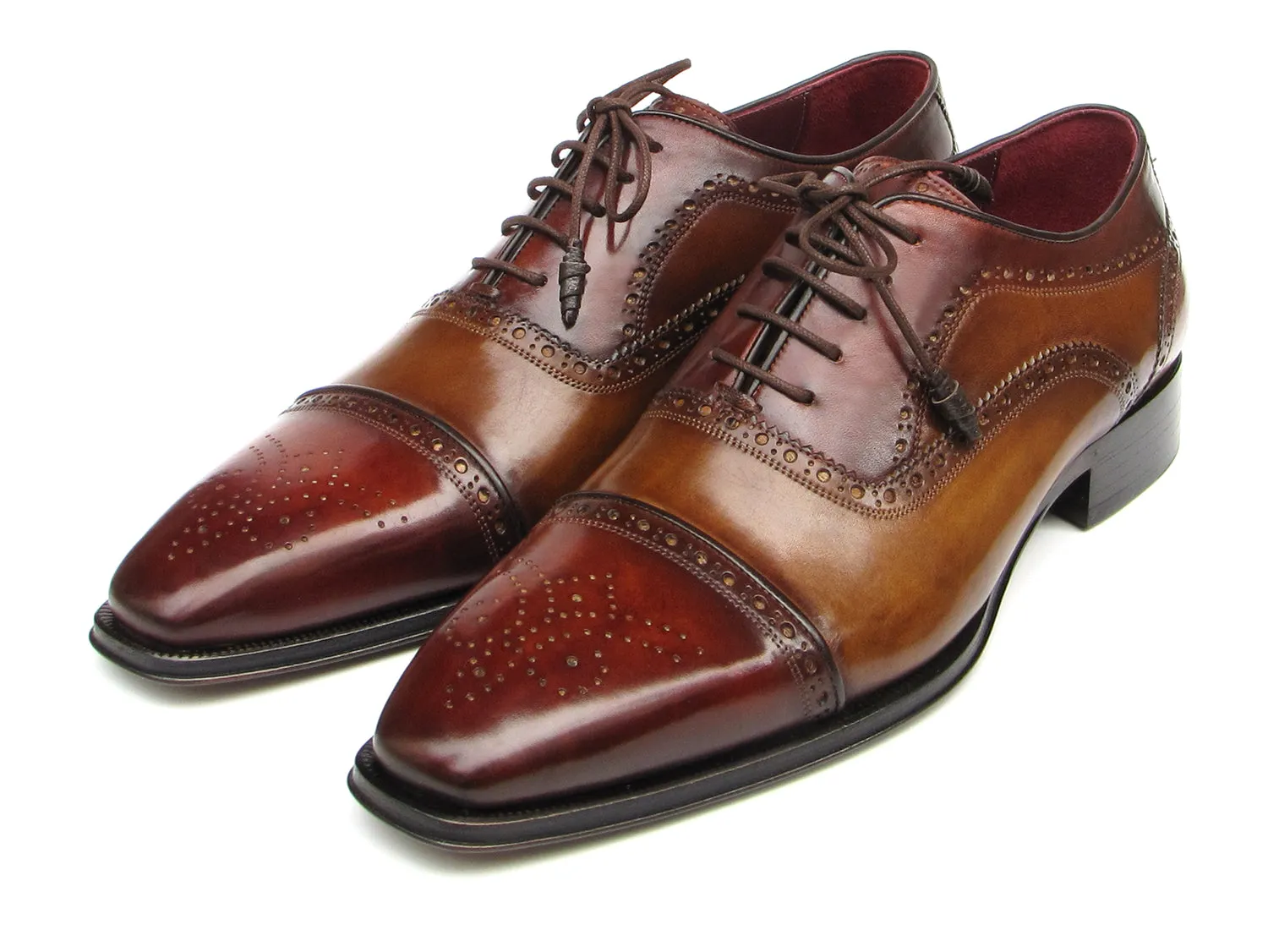 Paul Parkman Captoe Oxfords Camel, Red (ID#024-CML-BRD) Luxury Dress Shoes