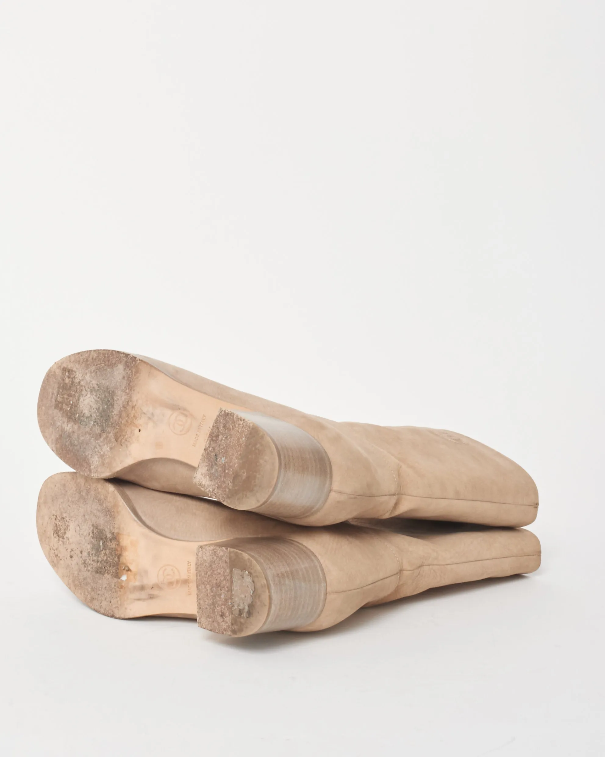 Chanel Beige Nubuck Leather Block Heel Boots - 36.5 Adidas Size 8 Shoes