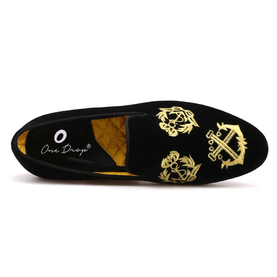 OneDrop Handmade Men Velvet Embroidery Leather Satin Insole Dress Shoes Party Wedding Prom Loafers Dress Socks For Loafers