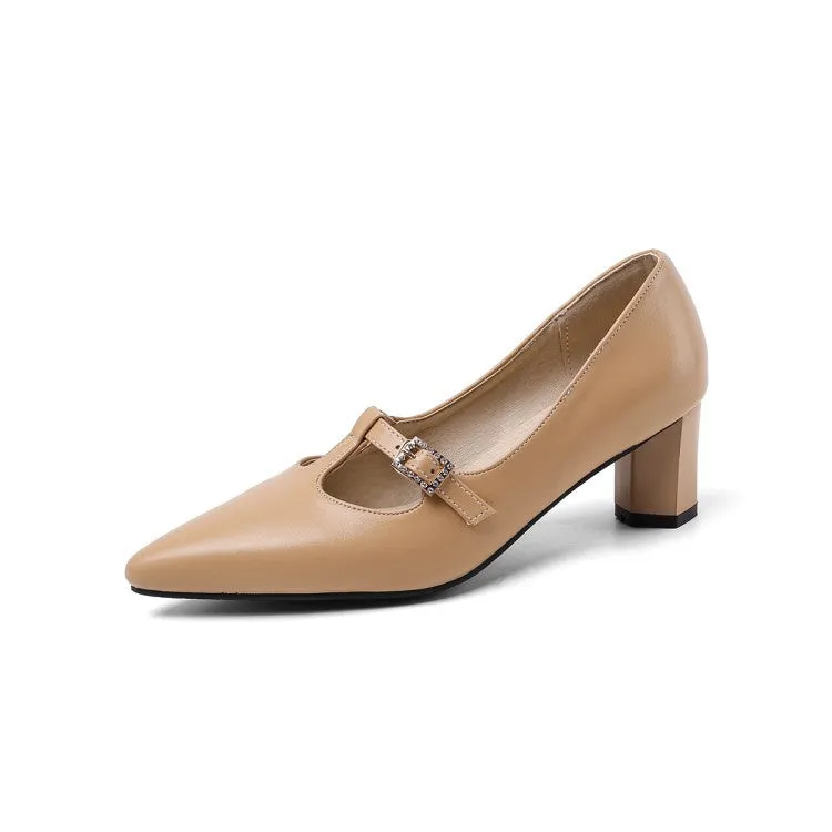 Knee High Boots Small Heel Women's Pointed Toe Buckle High Heel Chunky Pumps