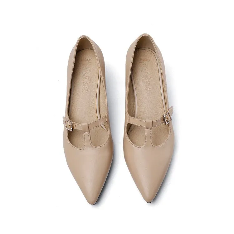 Women's Pointed Toe Buckle High Heel Chunky Pumps High Heels Satin