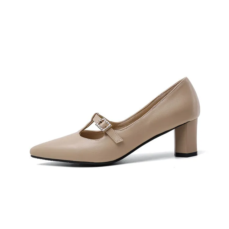 Women's Pointed Toe Buckle High Heel Chunky Pumps High Heel Cupcakes With Milano Cookies