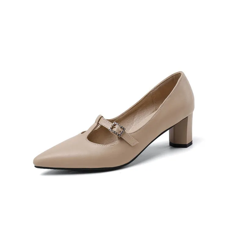 Women's Pointed Toe Buckle High Heel Chunky Pumps High Heel Chair Leopard