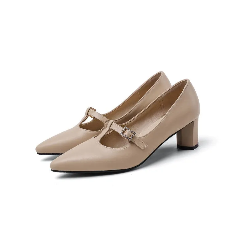 Crazy High Heels Women's Pointed Toe Buckle High Heel Chunky Pumps