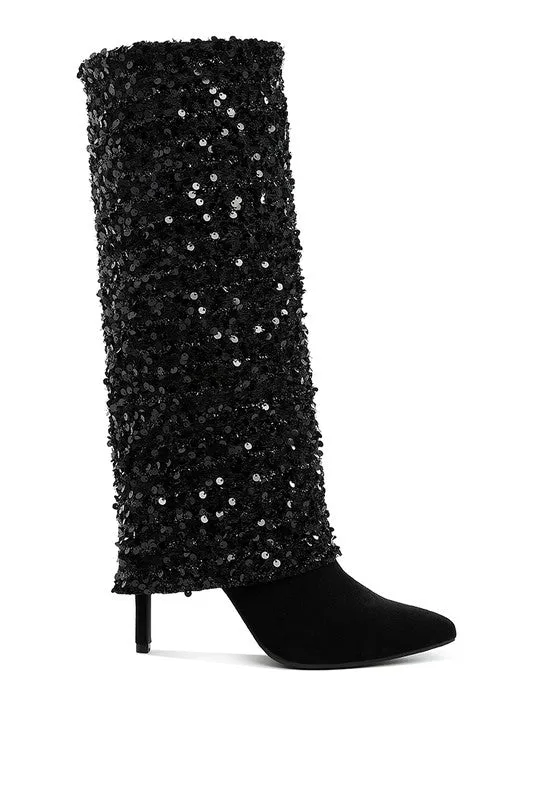 Adidas Court Shoes Sin City Sequinned Fold-Over Calf Boots