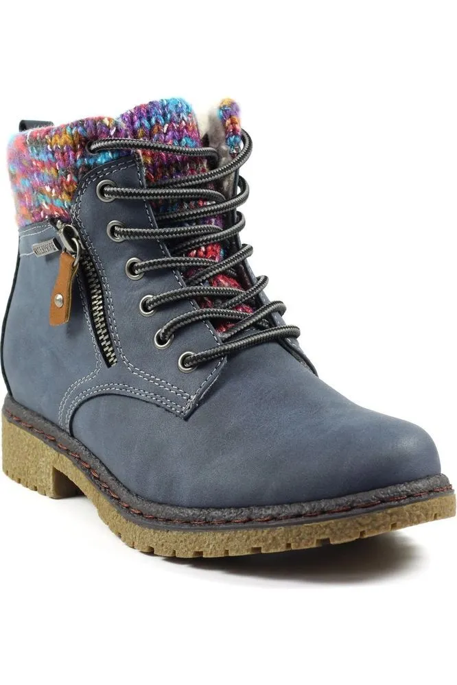 Lunar Jalapeno Blue Waterproof Ankle Boot GLB099 Deep Tread Crisp Edge