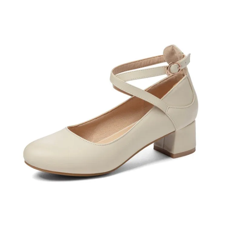 Women's Buckle Ankle Strap Pumps Chunky Heels Shoes High Heels Shoes